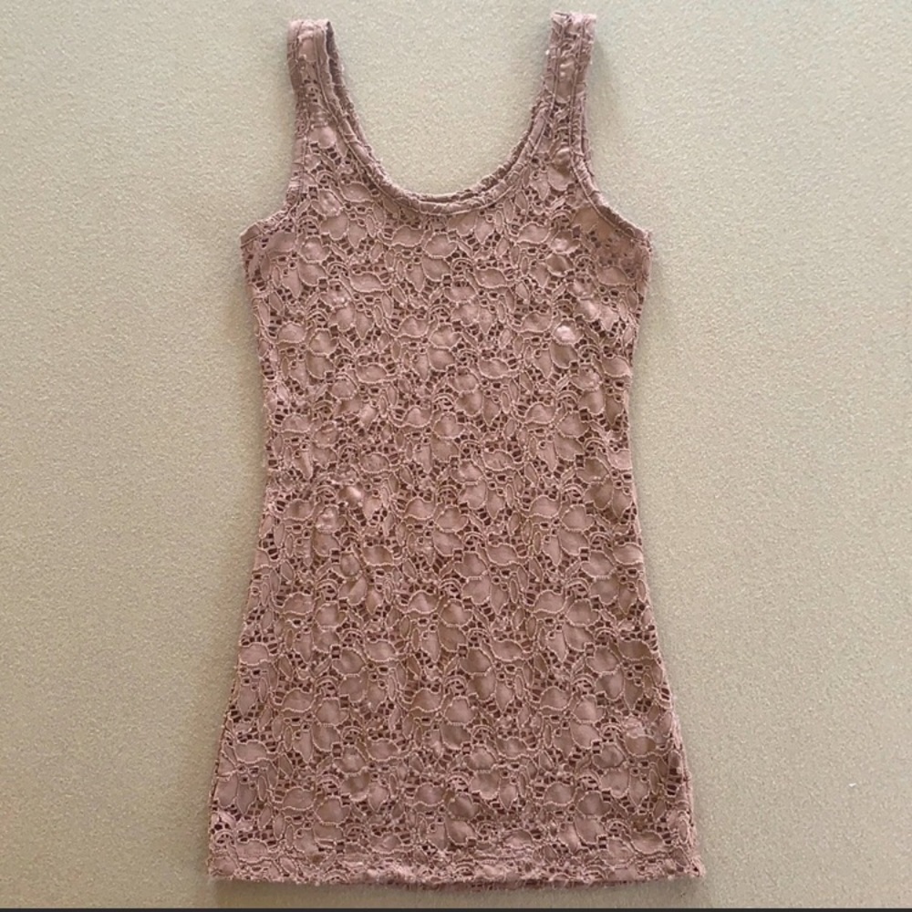 Vanity Essentials Lace Tank Top Shirt Mocha Brown Small S Women’s